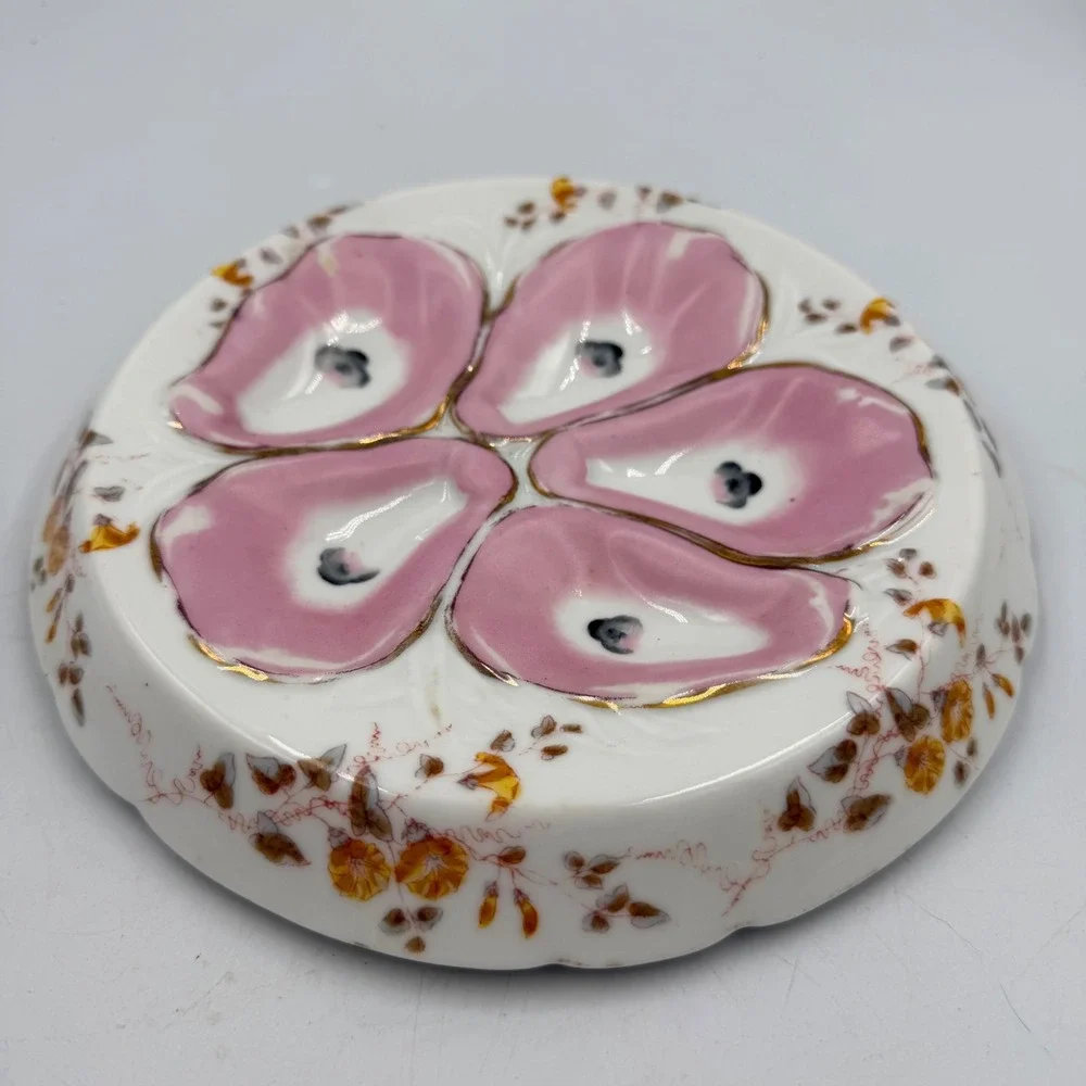 Antique Marx‎ & Gutherz Carlsbad Austria Oyster Plate Pink Oyster 5 Wells Floral